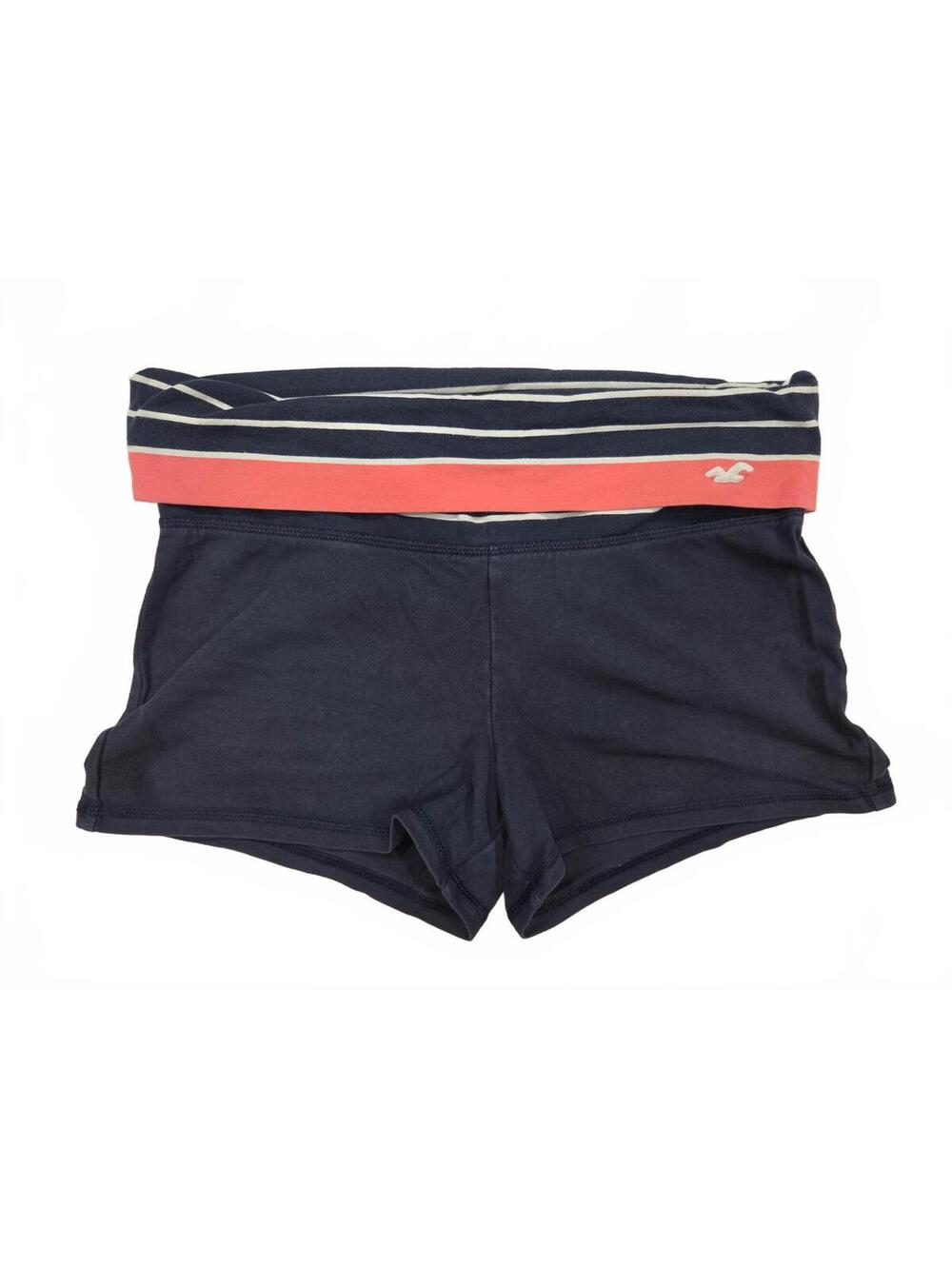 Hollister Foldover Waist Yoga Lounge Shorts Navy Blue Striped Logo Size M